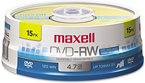 Maxell 635117 Dvd-RW Dvd Rewritable Dvd Discs 4.7GB 2X 120 Min Spindle 15 Pack