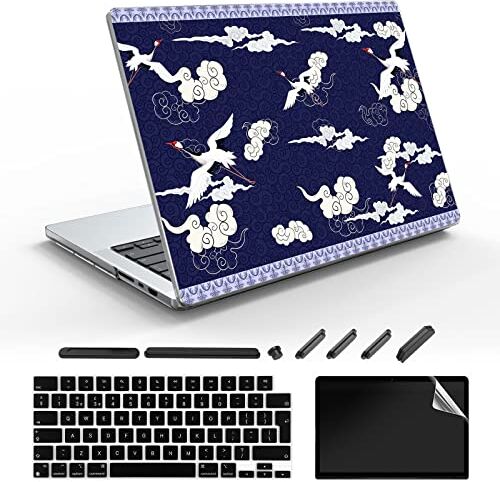 SanMuFly Case for New MacBook Pro 14 inch 2021 M1 Pro / M1 Max Chip with Retina Display Touch ID Model A2442,Pattern Hard Case & Laptop Sleeve & Silicone Keyboard Skin Cover, Totem Crane 14