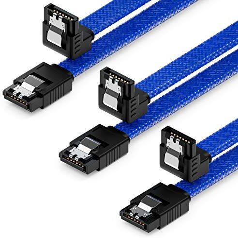 deleyCON 3x 50cm SATA 3 Nylon Cavi Set Cavo Dati 6 Gbit/s Cavo di Collegamento Cavo di Attacco Scheda Madre HDD SSD Disco Rigido 1 Spina S-ATA a 90° Blu