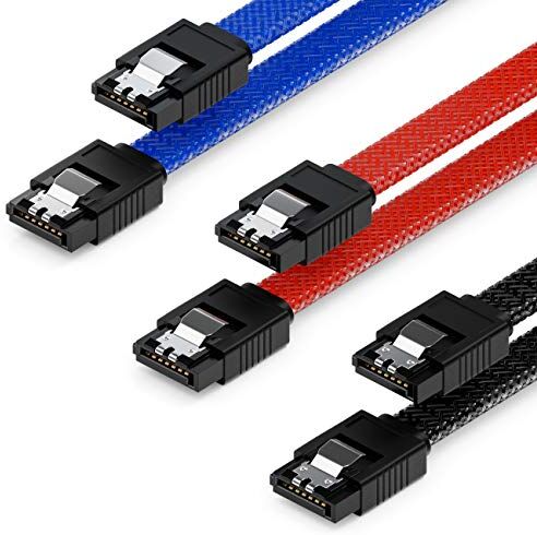 deleyCON 3x 50cm SATA 3 Nylon Cavi Set Cavo Dati 6 Gbit/s Cavo di Collegamento Cavo di Attacco Scheda Madre HDD SSD Disco Rigido 2 Spina S-ATA Dritta Nero Blu Rosso