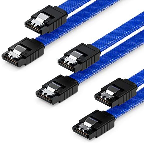 deleyCON 3x 50cm SATA 3 Nylon Cavi Set Cavo Dati 6 Gbit/s Cavo di Collegamento Cavo di Attacco Scheda Madre HDD SSD Disco Rigido 2 Spina S-ATA Dritta Blu