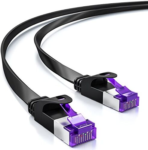 deleyCON 7,5m Cavo di Rete Piatto (Cat7 con 10 Gbit/s) LAN Gigabit RJ45 Ethernet Cavo Patch Cavo di Installazione Piatto per Pannello Patch Router Modem dell'Interruttore di Internet Nero