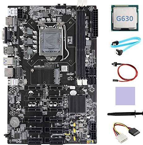 Guindxan B75 12 PCIE ETH Mining Motherboard+G630 CPU+4PIN IDE a SATA Cavo+SATA Cavo+Cavo Interruttore+Grasso Termico+Pad Termico