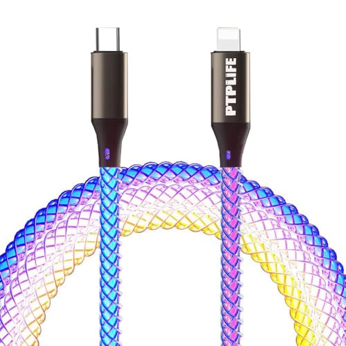 PTPLIFE Cavo RGB USB C a L ightning, cavo di ricarica a LED, 1 m, cavo di ricarica veloce tipo C a L ightning per iP14/14 Pro/13 Pro Max/13 Mini/12/12 Pro Max/12 Mini/11 Pro/X/SE iPod, iPad