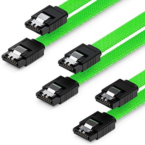 deleyCON 3x 50cm SATA 3 Nylon Cavi Set Cavo Dati 6 Gbit/s Cavo di Collegamento Cavo di Attacco Scheda Madre HDD SSD Disco Rigido 2 Spina S-ATA Dritta Verde