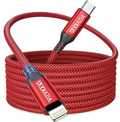 AkoaDa Cavo Lightning USB C 2 m, certificato MFi Power Delivery Type C Lightning, compatibile con iPhone 12, 12 Mini, 12 Pro, 12 Pro Max, 11,11 Pro, XR, XS, X, iPad Pro 2020, AirPods Pro (rosso)