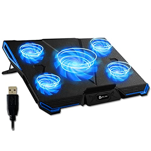 KLIM Cyclone Base di Raffreddamento PC Portatile + Laptop Stand con 5 ventole + Il Miglior Supporto Raffreddatore + Cooling Pad Gaming PS5 PS4 Xbox One + Blu + Nuova Versione 2024
