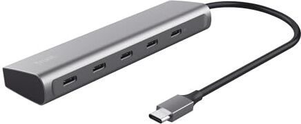 Trust Halyx 5 Porte Hub USB C, 4x USB-C e Porta di Alimentazione PD 100W USB-C, Adattatore USB C Multiporta, Trasferimento Dati di 5 Gbps, Cavo di Prolunga Hub per Laptop, MacBook Pro, PC – Argento