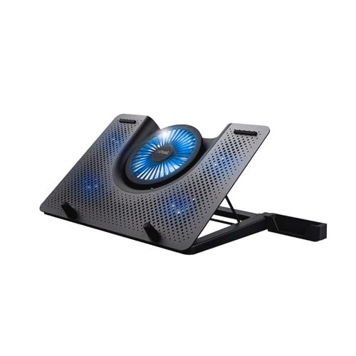 Trust GXT 1125 Quno Base di Raffreddamento per Laptop Gaming da 17.3, 5 Ventole Illuminate LED, Angolo Regolabile, Cooling Pad con Supporto per Telefono Nero