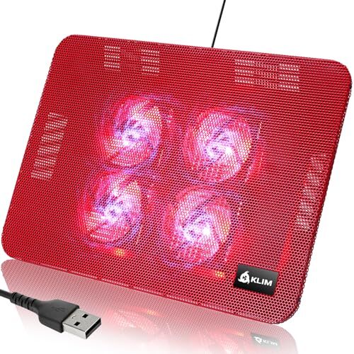 KLIM Serenity + Base di raffreddamento per PC Portatili da 11" a 15.6" + Perfetta per Laptop di Piccole e Medie dimensioni + Stabile con Robusta Griglia Metallica + Silenziosa + NOVITÀ (Rossa)