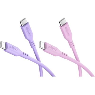 goobay 2 cavi USB-C in silicone, 1,5 m, viola/rosa, 60 W, USB-C Cavo USB-C lungo 1,5 m, alimentazione fino a 60 W/3 A, guaina in silicone flessibile per una maggiore flessibilità goobay 2 cavi USB-C in silicone, 1,5 m, viola/rosa, 60 W, USB-C Cavo USB-C lungo 1,5 m, alimentazione fino a 60 W/3 A, guaina in silicone flessibile per una maggiore flessibilità
