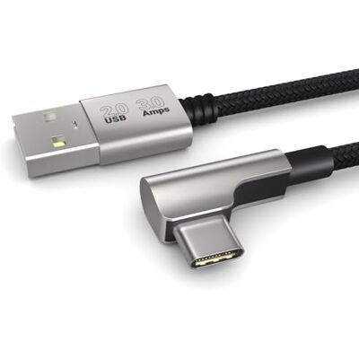 PAXO Cavo di ricarica da 1 m, 3A, cavo da USB A a USB C, AM-CM, USB 2.0, elegante spina angolare, guaina in tessuto particolarmente flessibile in nero PAXO Cavo di ricarica da 1 m, 3A, cavo da USB A a USB C, AM-CM, USB 2.0, elegante spina angolare, guaina in tessuto particolarmente flessibile in nero
