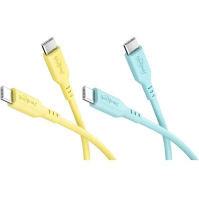 goobay 2 cavi USB-C in silicone, 1,5 m, giallo/turchese, 60 W, USB-C Cavo USB-C lungo 1,5 m, alimentazione fino a 60 W/3 A, guaina in silicone flessibile per una maggiore flessibilità goobay 2 cavi USB-C in silicone, 1,5 m, giallo/turchese, 60 W, USB-C Cavo USB-C lungo 1,5 m, alimentazione fino a 60 W/3 A, guaina in silicone flessibile per una maggiore flessibilità