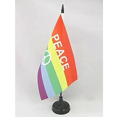 AZ FLAG Bandiera da Tavolo Arcobaleno Simbolo Pace 21x14 cm Base Plastica Uso interno bandiera da tavolo gay finitura cucita e bordi rinforzati con asta in plastica e base in plastica poliestere 100D AZ FLAG Bandiera da Tavolo Arcobaleno Simbolo Pace 21x14 cm Base Plastica Uso interno bandiera da tavolo gay finitura cucita e bordi rinforzati con asta in plastica e base in plastica poliestere 100D
