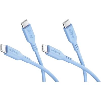 goobay 2 cavi USB-C in silicone, 1,5 m, blu, 60 W, USB-C a USB-C Cavo USB-C lungo 1,5 m, alimentazione fino a 60 W/3 A, guaina in silicone flessibile per una maggiore flessibilità goobay 2 cavi USB-C in silicone, 1,5 m, blu, 60 W, USB-C a USB-C Cavo USB-C lungo 1,5 m, alimentazione fino a 60 W/3 A, guaina in silicone flessibile per una maggiore flessibilità