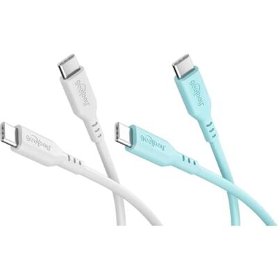 goobay 2 cavi USB-C in silicone, 1,5 m, bianco/turchese, 60 W, USB-C Cavo USB-C lungo 1,5 m, alimentazione fino a 60 W/3 A, guaina in silicone flessibile per una maggiore flessibilità goobay 2 cavi USB-C in silicone, 1,5 m, bianco/turchese, 60 W, USB-C Cavo USB-C lungo 1,5 m, alimentazione fino a 60 W/3 A, guaina in silicone flessibile per una maggiore flessibilità