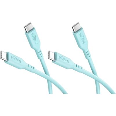 goobay 2 cavi USB-C in silicone, 1,5 m, turchese, 60 W, USB-C a USB-C Cavo USB-C lungo 1,5 m, alimentazione fino a 60 W/3 A, guaina in silicone flessibile per una maggiore flessibilità goobay 2 cavi USB-C in silicone, 1,5 m, turchese, 60 W, USB-C a USB-C Cavo USB-C lungo 1,5 m, alimentazione fino a 60 W/3 A, guaina in silicone flessibile per una maggiore flessibilità