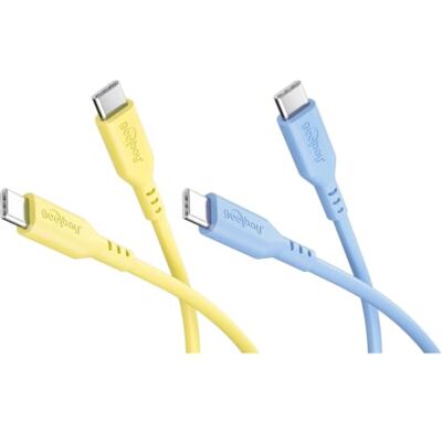 goobay 2 cavi USB-C in silicone, 1,5 m, giallo/blu, 60 W, USB-C Cavo USB-C lungo 1,5 m, alimentazione fino a 60 W/3 A, guaina in silicone flessibile per una maggiore flessibilità goobay 2 cavi USB-C in silicone, 1,5 m, giallo/blu, 60 W, USB-C Cavo USB-C lungo 1,5 m, alimentazione fino a 60 W/3 A, guaina in silicone flessibile per una maggiore flessibilità