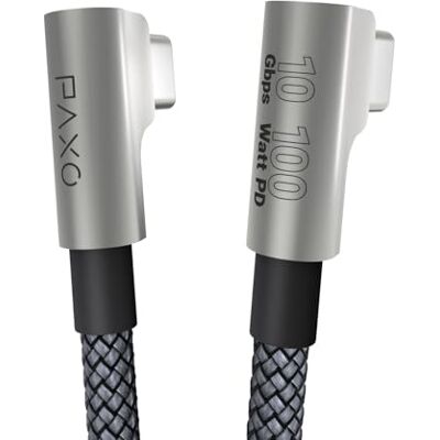 PAXO Cavo da USB C a USB C da 0,2 m, cavo di ricarica rapida 100W Power Delivery 20V/5A PD 3.0, 10 Gbps Cavo dati ad alta velocità USB 3.2 Gen2x1, connettore angolato, argento PAXO Cavo da USB C a USB C da 0,2 m, cavo di ricarica rapida 100W Power Delivery 20V/5A PD 3.0, 10 Gbps Cavo dati ad alta velocità USB 3.2 Gen2x1, connettore angolato, argento