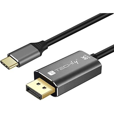 Techly 363876 Cavo Adattatore USB-C™ 3.2 a Displayport 1.4 8K@60Hz 1,8 m Nero/Argento Techly 363876 Cavo Adattatore USB-C™ 3.2 a Displayport 1.4 8K@60Hz 1,8 m Nero/Argento