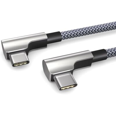 PAXO Cavo di ricarica da 0,2 m, 3A, cavo da USB C a USB C, USB 2.0, elegante spina angolata, guaina in tessuto particolarmente flessibile in argento PAXO Cavo di ricarica da 0,2 m, 3A, cavo da USB C a USB C, USB 2.0, elegante spina angolata, guaina in tessuto particolarmente flessibile in argento