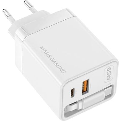Mars Gaming MD-GAN65R, Caricatore USB-C 65W Ultracompatto, Ricarica Rapida QC 3.0 e PD 3.0, Tecnologia GaN, Cavo Retrattile Piatto 65cm, 9 Protezioni, Porta USB-A e USB-C, Spina Europea Tipo C, Bianco Mars Gaming MD-GAN65R, Caricatore USB-C 65W Ultracompatto, Ricarica Rapida QC 3.0 e PD 3.0, Tecnologia GaN, Cavo Retrattile Piatto 65cm, 9 Protezioni, Porta USB-A e USB-C, Spina Europea Tipo C, Bianco