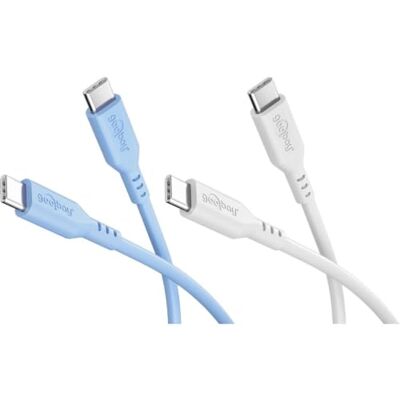 goobay 2 cavi USB-C in silicone, 1,5 m, blu/bianco, 60 W, USB-C Cavo USB-C lungo 1,5 m, alimentazione fino a 60 W/3 A, guaina in silicone flessibile per una maggiore flessibilità goobay 2 cavi USB-C in silicone, 1,5 m, blu/bianco, 60 W, USB-C Cavo USB-C lungo 1,5 m, alimentazione fino a 60 W/3 A, guaina in silicone flessibile per una maggiore flessibilità