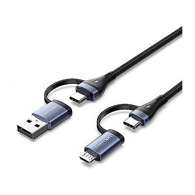 VENTION Cavo USB C 1,5m, Cavo di Ricarica Multipla PD 100W USB C con USB A/USB C a USB C/Micro USB, 4 in 1 Nylon Intrecciato USB A/USB C/Micro USB per iPad, Galaxy, Telefoni Android VENTION Cavo USB C 1,5m, Cavo di Ricarica Multipla PD 100W USB C con USB A/USB C a USB C/Micro USB, 4 in 1 Nylon Intrecciato USB A/USB C/Micro USB per iPad, Galaxy, Telefoni Android