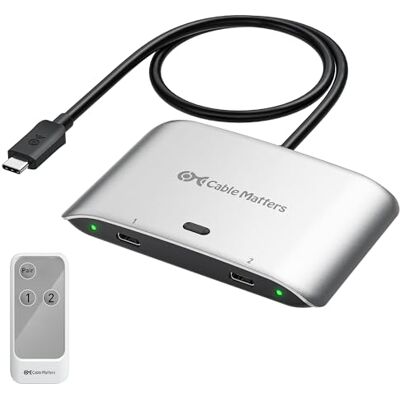 Cable Matters Switch USB4 USB-C 20 Gbit/s per 2 computer, PD 140 W 8K@30Hz Windows / 4K@60Hz macOS; Non compatibile con dock con cavo integrato Cable Matters Switch USB4 USB-C 20 Gbit/s per 2 computer, PD 140 W 8K@30Hz Windows / 4K@60Hz macOS; Non compatibile con dock con cavo integrato