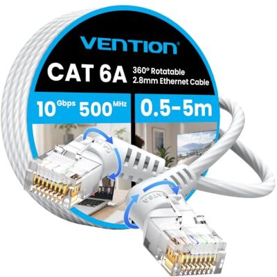 VENTION Cavo LAN Cat 6, 1 m, girevole a 360°, ultra sottile 500 MHz, doppio angolo destro, rame, cavo di rete RJ45 per gaming/streaming/Smart Home, PS5, PC, router, TV, modem (bianco) VENTION Cavo LAN Cat 6, 1 m, girevole a 360°, ultra sottile 500 MHz, doppio angolo destro, rame, cavo di rete RJ45 per gaming/streaming/Smart Home, PS5, PC, router, TV, modem (bianco)