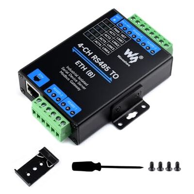 Waveshare 4-CH RS485 to RJ45 Ethernet Converter Module, Industrial Rail-Mount RS485 Serial Server, Modbus/MQTT/JSON Support,300~115200 BPS Baudrate,10 / 100M Auto-Negotiation RJ45 Connector Waveshare 4-CH RS485 to RJ45 Ethernet Converter Module, Industrial Rail-Mount RS485 Serial Server, Modbus/MQTT/JSON Support,300~115200 BPS Baudrate,10 / 100M Auto-Negotiation RJ45 Connector