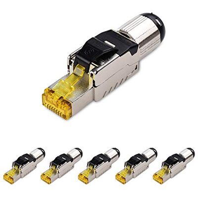 Cable Matters Confezione da 6 connettori RJ45 Cat8 schermati, 40 Gbit/s Connettori Cat8 per terminazione in campo, Schermati e senza attrezzi, Per cavi Ethernet compatibili Cable Matters Confezione da 6 connettori RJ45 Cat8 schermati, 40 Gbit/s Connettori Cat8 per terminazione in campo, Schermati e senza attrezzi, Per cavi Ethernet compatibili