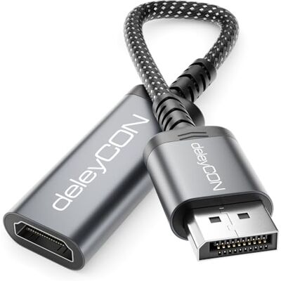 deleyCON Adattatore DisplayPort a HDMI 4K (Per Monitor/TV/Proiettore HDMI) Unidirezionale Supporto 1080p@240Hz / 1440p@165/144/120Hz / 4K@60Hz per Computer con DisplayPort, Schede Grafiche deleyCON Adattatore DisplayPort a HDMI 4K (Per Monitor/TV/Proiettore HDMI) Unidirezionale Supporto 1080p@240Hz / 1440p@165/144/120Hz / 4K@60Hz per Computer con DisplayPort, Schede Grafiche