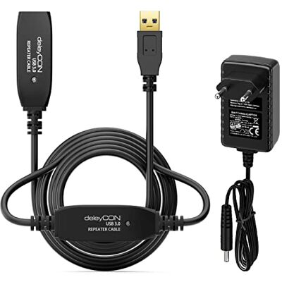 deleyCON 15m Cavo USB 3.0 Attivo Prolunga Attiva con 2 Amplificatore di Segnale e Alimentatore Cavo Ripetitore USB3.0 Cavo di Prolunga PC Computer Stampante Scanner deleyCON 15m Cavo USB 3.0 Attivo Prolunga Attiva con 2 Amplificatore di Segnale e Alimentatore Cavo Ripetitore USB3.0 Cavo di Prolunga PC Computer Stampante Scanner
