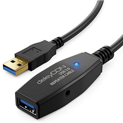 deleyCON 5m Cavo Attivo USB 3.0 Prolunga Attiva con Amplificatore di Segnale USB3.0 Ripetitore Cavo di Prolunga USB3.0 PC Stampante Scanner per Computer Nero deleyCON 5m Cavo Attivo USB 3.0 Prolunga Attiva con Amplificatore di Segnale USB3.0 Ripetitore Cavo di Prolunga USB3.0 PC Stampante Scanner per Computer Nero