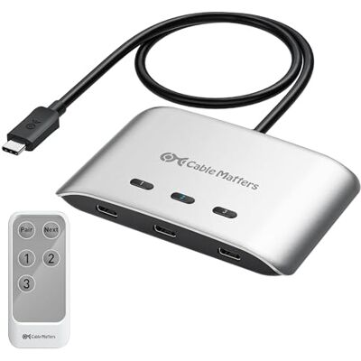 Cable Matters Switch USB4 USB-C 20 Gbit/s per 3 computer, PD 140 W 8K@30Hz Windows / 4K@60Hz macOS, Non per fissi dock con cavo integrato, Per condividere eines USB-C o Thunderbolt 4 Monitors Cable Matters Switch USB4 USB-C 20 Gbit/s per 3 computer, PD 140 W 8K@30Hz Windows / 4K@60Hz macOS, Non per fissi dock con cavo integrato, Per condividere eines USB-C o Thunderbolt 4 Monitors