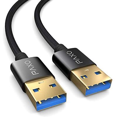 PAXO Cavo di collegamento USB A-A 0,3 m, 10 Gbit/s, USB 3.2 Gen2 (compatibile con USB 3.0), 2 x connettori A maschi, nero, rivestimento in tessuto PAXO Cavo di collegamento USB A-A 0,3 m, 10 Gbit/s, USB 3.2 Gen2 (compatibile con USB 3.0), 2 x connettori A maschi, nero, rivestimento in tessuto