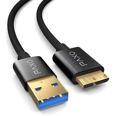 PAXO Cavo USB MICRO USB 3.1 (USB 3.0) in nylon da 0,5 m per unità disco rigido, 10Gbit/s, cavo USB HDD, cavo dati, cavo di ricarica nero, da spina USB A a spina Micro B PAXO Cavo USB MICRO USB 3.1 (USB 3.0) in nylon da 0,5 m per unità disco rigido, 10Gbit/s, cavo USB HDD, cavo dati, cavo di ricarica nero, da spina USB A a spina Micro B