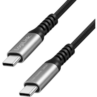 Logilink CU0283 Cavo di collegamento USB di tipo C con marchio E, 480 Mbit/s, 240 W, nylon, metallo, nero/argento, 2 m Logilink CU0283 Cavo di collegamento USB di tipo C con marchio E, 480 Mbit/s, 240 W, nylon, metallo, nero/argento, 2 m