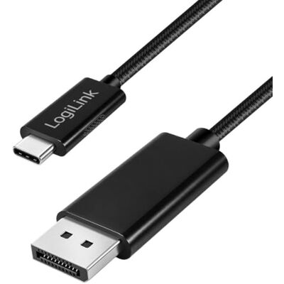 Logilink CUA0121 Cavo di collegamento USB 3.2 Gen2 di tipo C a Displayport, bidirezionale, 8K/60Hz, nylon, metallo, nero, 3 m Logilink CUA0121 Cavo di collegamento USB 3.2 Gen2 di tipo C a Displayport, bidirezionale, 8K/60Hz, nylon, metallo, nero, 3 m