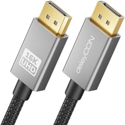deleyCON 1m 16K 8K UHD Cavo DisplayPort 2.1 40Gbit/s HDR 4K@240Hz+, 5K@120Hz, 8K@60Hz, 16K@30Hz, MST (Multi-Stream Transport) per DP PC, computer, scheda grafica, monitor deleyCON 1m 16K 8K UHD Cavo DisplayPort 2.1 40Gbit/s HDR 4K@240Hz+, 5K@120Hz, 8K@60Hz, 16K@30Hz, MST (Multi-Stream Transport) per DP PC, computer, scheda grafica, monitor