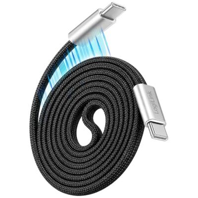 Logilink Cavo di collegamento di tipo C (maschio/maschio), piatto, magnetico, ricarica fino a 100 W, nylon, nero/argento, 1 m Logilink Cavo di collegamento di tipo C (maschio/maschio), piatto, magnetico, ricarica fino a 100 W, nylon, nero/argento, 1 m