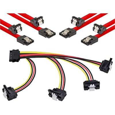 POPPSTAR Set di cavi Sata (spina diritta / 90° angolata) 4x 0,5m Sata 3 cavo dati + 20cm adattatore per cavo di alimentazione Y a 4 vie, per HDD e SSD POPPSTAR Set di cavi Sata (spina diritta / 90° angolata) 4x 0,5m Sata 3 cavo dati + 20cm adattatore per cavo di alimentazione Y a 4 vie, per HDD e SSD