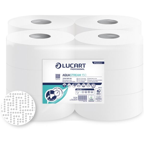 lucart bancale da 24 confezioni di carta igienica aquastream idrosolubile 150 mini jumbo 12 rotoli