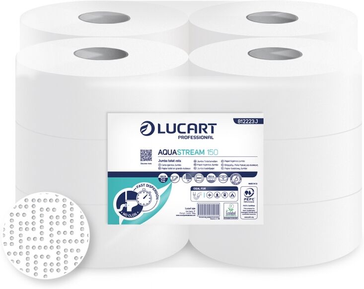 lucart bancale da 24 confezioni di carta igienica aquastream idrosolubile 150 mini jumbo 12 rotoli