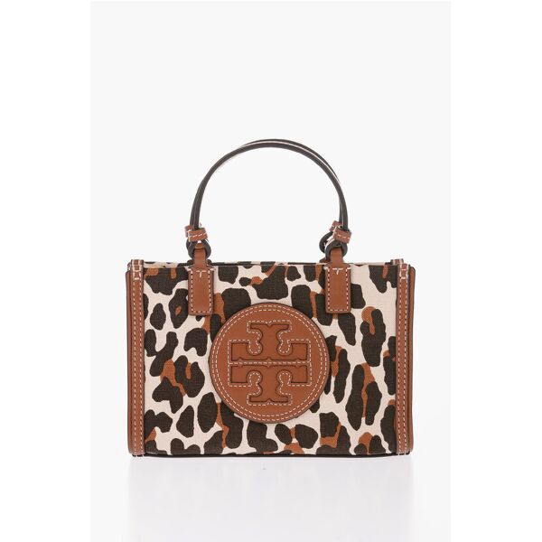 tory burch mini tote bag ella in canvas a fantasia animalier con rifini taglia un