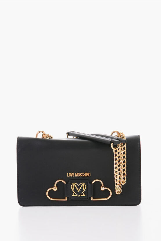 moschino love borsa in pelle con decorazione doppio cuore dorato taglia unica