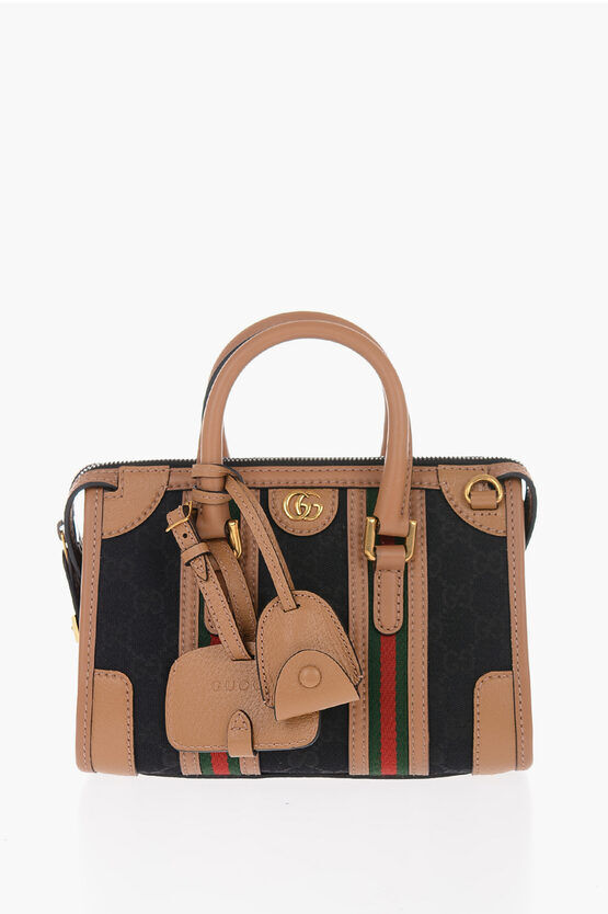 Gucci Borsa Bauletto in Pelle e Tessuto con Monogram GG Dorato e T taglia Un