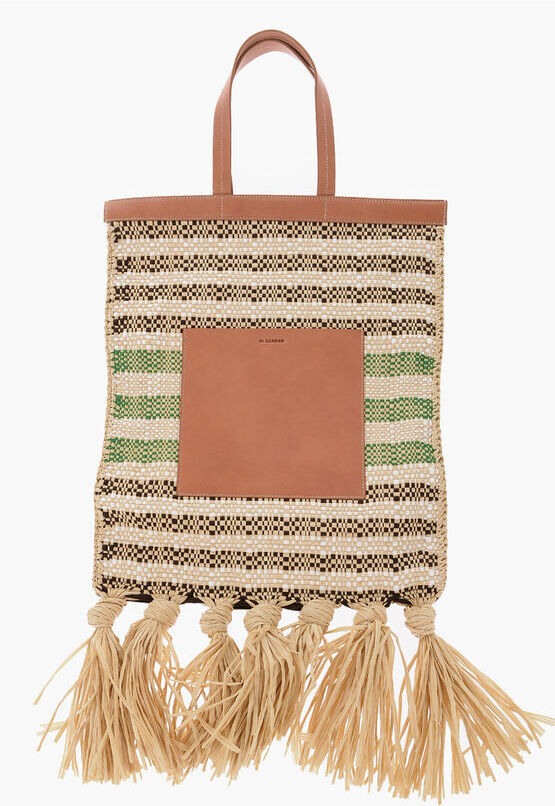 Jil Sander Borsa Tote In Raffia Con dettagli In pelle taglia Unica