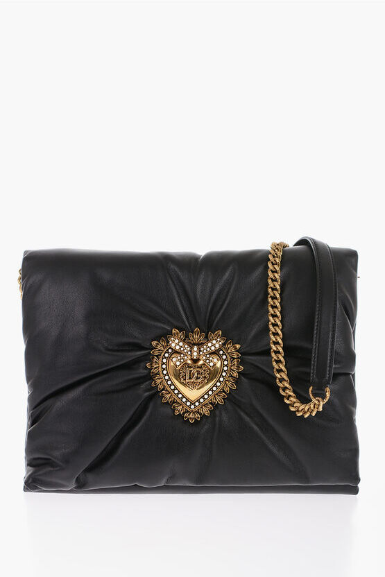 Dolce&Gabbana DEVOTION Borsa a Spalla in Pelle con Cuore in Metallo Dorato taglia Un